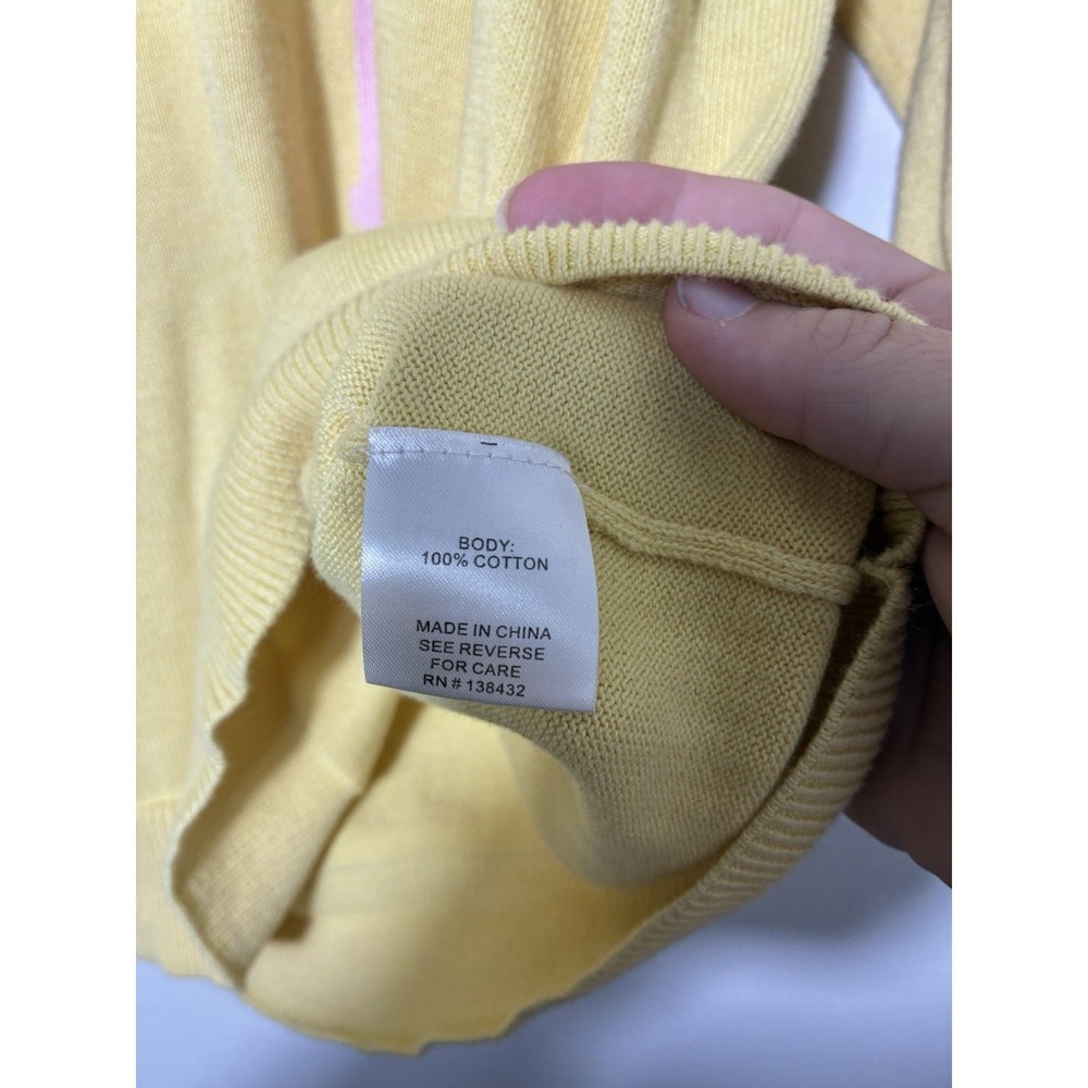 ModCloth Sweater Sz XL Yellow Flamingo Knit‎ 100% Cotton 3/4 Sleeve Novelty - Picture 3 of 7